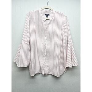 Chaps Linen Cotton Belle Sleeve Striped Shirt Womens XXL Workwear Casual Beachy